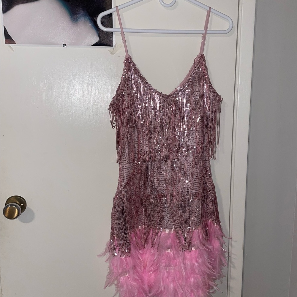 Pink Sequin and Feather Dress
